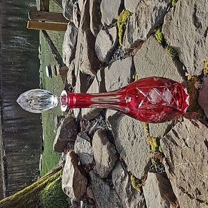 Natchtmann Bleikristall Crystal Germany Vintage Cranberry Cut Glass Decanter